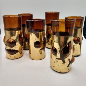 Rare Felipe Derlfinger Caged (metal band) hand blown Amber Tom Collins Glasses